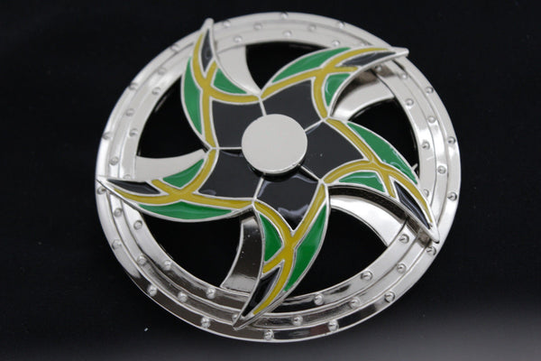 Silver Metal Round Shape Spinning Arrow Star Brazil Flag Belt Buckle New Men Women Accessories