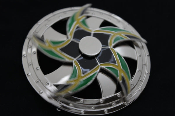 Silver Metal Round Shape Spinning Arrow Star Brazil Flag Belt Buckle New Men Women Accessories