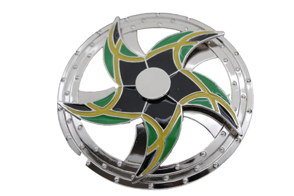 Silver Metal Round Shape Spinning Arrow Star Brazil Flag Belt Buckle New Men Women Accessories