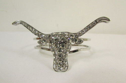 Silver Metal Cuff Bracelet Big Bull Horns Multi Rhinestones New Women Fashion Jewelry Accessories - alwaystyle4you - 11