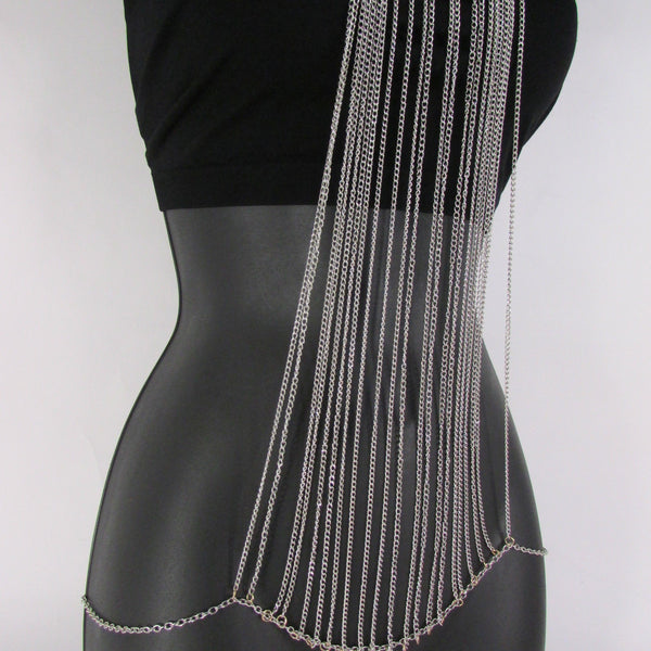 Silver Metal Body Chains Frontal Multi Coins Long Necklace New Women Jewelry Accessories