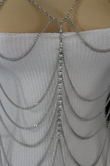 Silver Metal Body Chains Waves Rhinestone Hot Harness Necklace