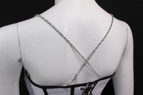 Silver Metal Bra Straps Decorative Lingerie Green Blue Pink Rhinestones New Women Accessories