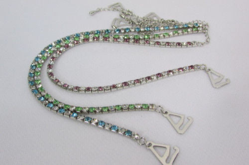 Silver Metal Bra Straps Decorative Lingerie Green Blue Pink Rhinestones New Women Accessories