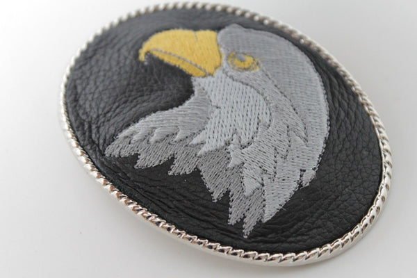 Silver Metal Casual Black Leather American Big Eagle Head Belt Buckle Western New Unisex Accessories