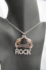 Silver Metal Chain Rock Cowgirl Rock Hand Gun 18" Long Necklace Women Western