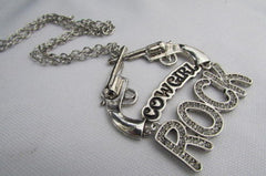 Silver Metal Chain Rock Cowgirl Rock Hand Gun 18" Long Necklace Women Western
