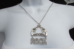 Silver Metal Chain Rock Cowgirl Rock Hand Gun 18" Long Necklace Women Western