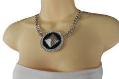 Silver Metal Chain Links Egyptian Pyramid Building Travel Trip Necklace