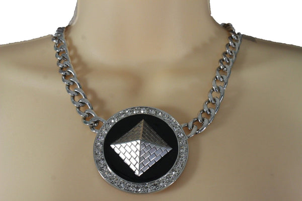 Silver Metal Chain Links Egyptian Pyramid Building Travel Trip Necklace Women Accessories