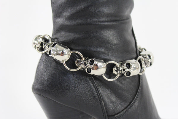 Silver Metal Chain Skeleton Skull Pirate Anklet Shoe Charm Boot Bracelet Women Accessories