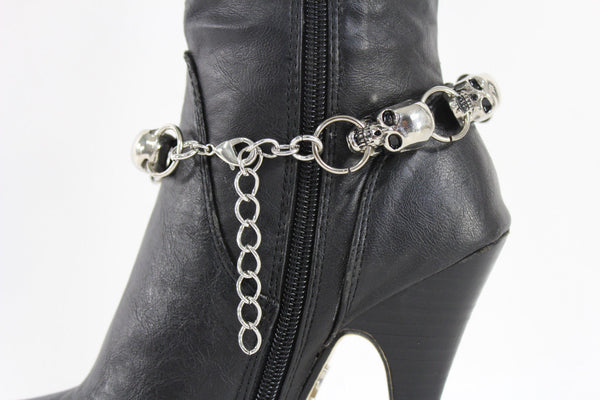 Silver Metal Chain Skeleton Skull Pirate Anklet Shoe Charm Boot Bracelet Women Accessories