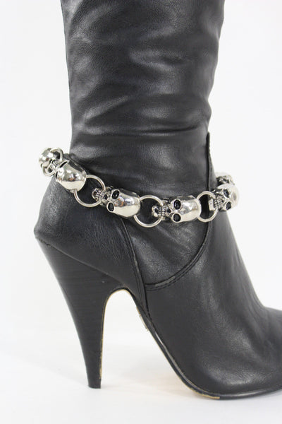 Silver Metal Chain Skeleton Skull Pirate Anklet Shoe Charm Boot Bracelet Women Accessories