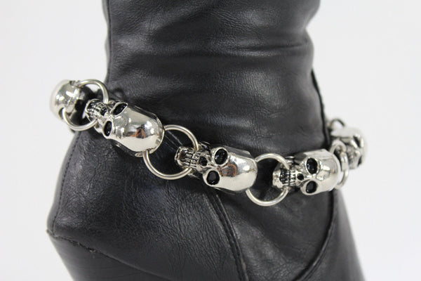 Silver Metal Chain Skeleton Skull Pirate Anklet Shoe Charm Boot Bracelet Women Accessories