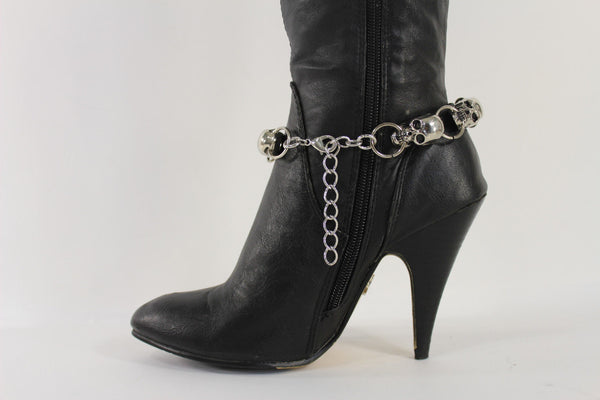 Silver Metal Chain Skeleton Skull Pirate Anklet Shoe Charm Boot Bracelet Women Accessories