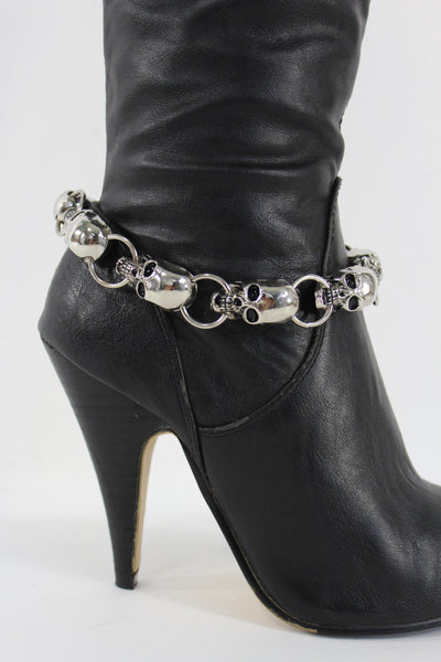 Silver Metal Chain Skeleton Skull Pirate Anklet Shoe Charm Boot Bracelet Women Accessories