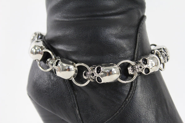 Silver Metal Chain Skeleton Skull Pirate Anklet Shoe Charm Boot Bracelet Women Accessories