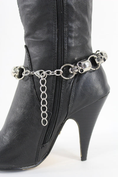 Silver Metal Chain Skeleton Skull Pirate Anklet Shoe Charm Boot Bracelet Women Accessories