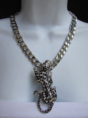 Silver Metal Chains Big Tiger Leopard Cheetah Body Trendy Necklace