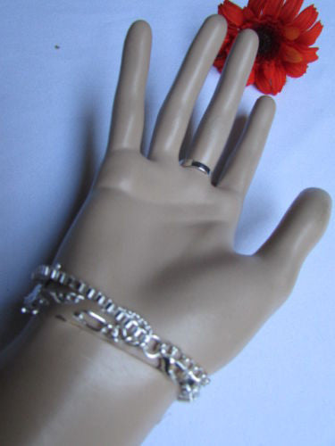 Silver Metal Chains Bracelet Slave Ring  Big Cross & 2 Small Charms Cross New Women Accessories