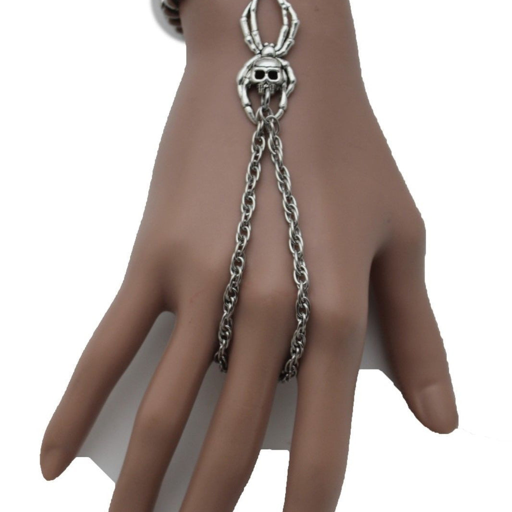 Silver Metal Hand Chain Bracelet Small Spider Skull Halloween ...