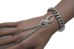 Silver Metal Hand Chain Bracelet Small Spider Skull Halloween