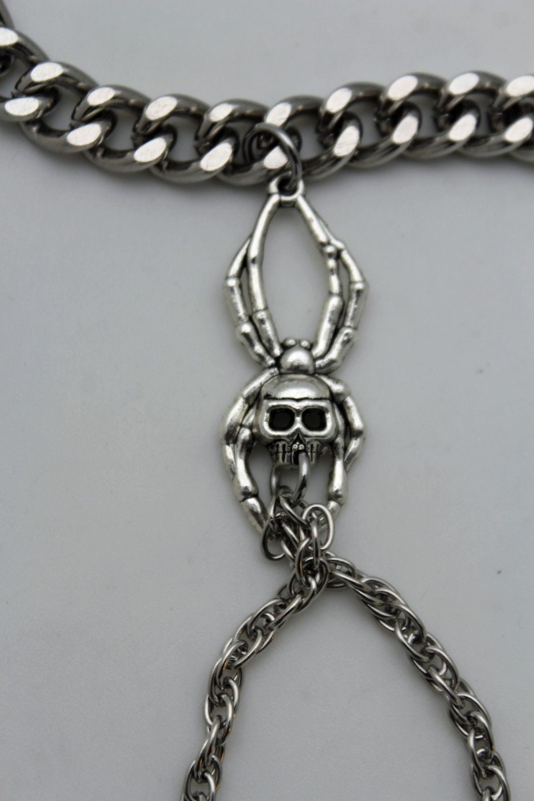 Silver Metal Hand Chain Bracelet Small Spider Skull Halloween ...