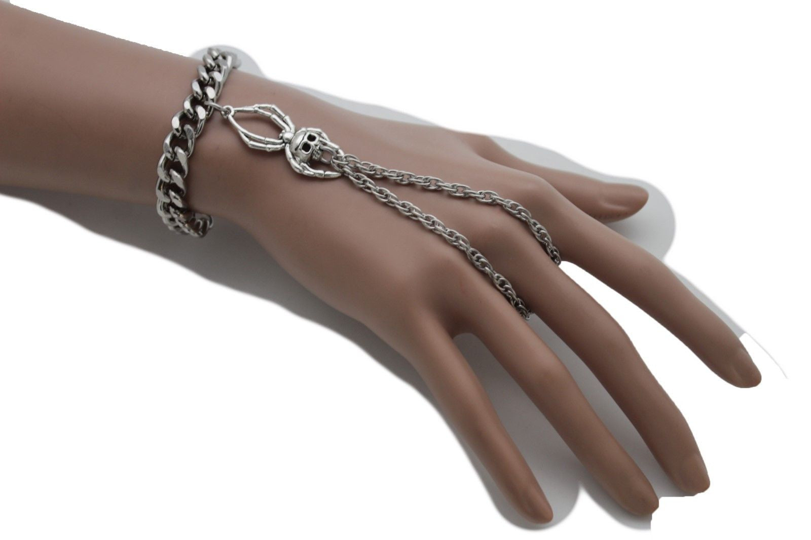 Silver Metal Hand Chain Bracelet Small Spider Skull Halloween ...