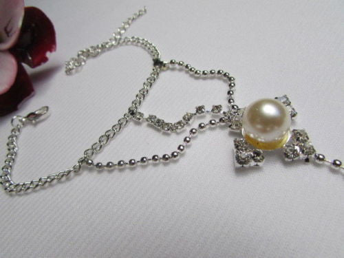 Silver Metal Hand Chain Bracelet Slave Ring Imitation Pearl Cream Beads New Women Accessories