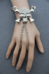 Silver Metal Hand Chain Wrist Bracelet Pirate Skeleton Skull