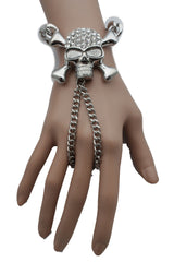 Silver Metal Hand Chain Wrist Bracelet Pirate Skeleton Skull