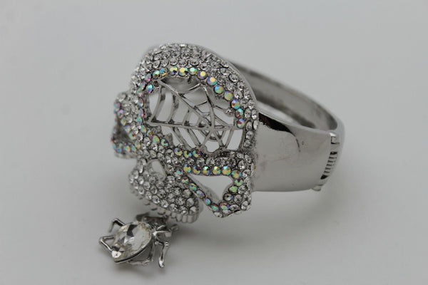Silver Metal Hand Cuff Bracelet Skeleton Skull Pirate Spider Web Women Fashion Accessories