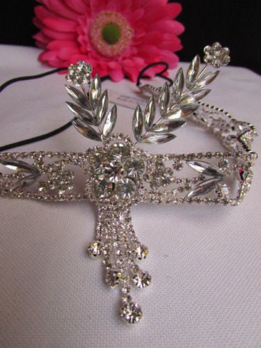 Silver Metal Head Chain Long Leaves Rhinestones New Women Fashion Jewelry Hair Accessories