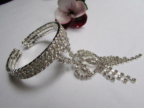 Silver Metal Heart Bracelet Multi Rhinestones Wedding Style New Women Fashion Accessories