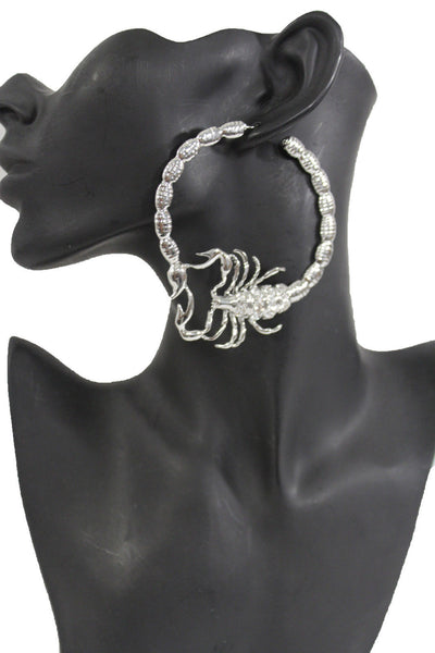 Gold Silver Metal Large Big Hoops Scorpion Hook Beads Rhiestones Earrings Set Women Fashion Accessories
