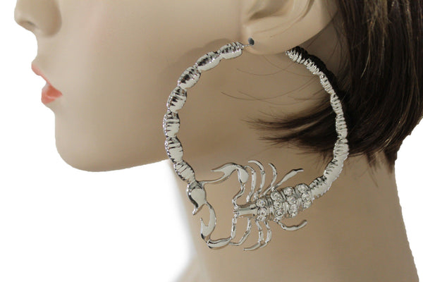 Gold Silver Metal Large Big Hoops Scorpion Hook Beads Rhiestones Earrings Set Women Fashion Accessories