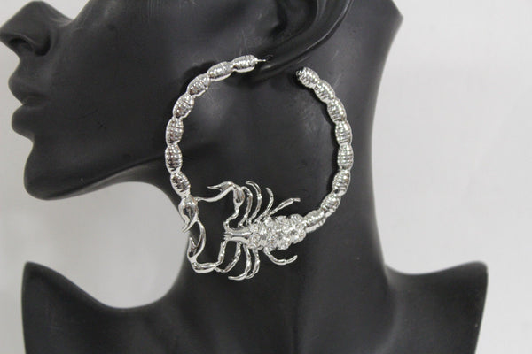 Gold Silver Metal Large Big Hoops Scorpion Hook Beads Rhiestones Earrings Set Women Fashion Accessories