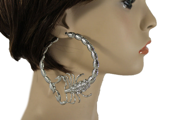 Gold Silver Metal Large Big Hoops Scorpion Hook Beads Rhiestones Earrings Set Women Fashion Accessories
