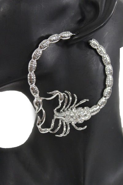 Gold Silver Metal Large Big Hoops Scorpion Hook Beads Rhiestones Earrings Set Women Fashion Accessories