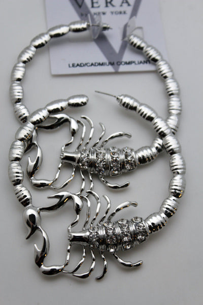 Gold Silver Metal Large Big Hoops Scorpion Hook Beads Rhiestones Earrings Set Women Fashion Accessories