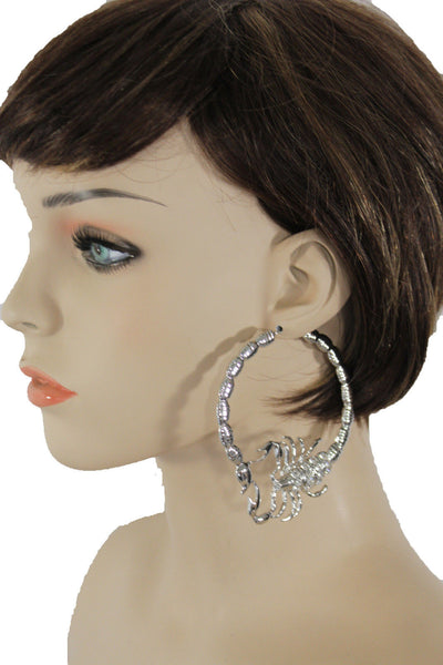 Gold Silver Metal Large Big Hoops Scorpion Hook Beads Rhiestones Earrings Set Women Fashion Accessories
