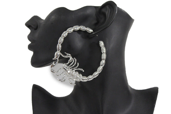 Gold Silver Metal Large Big Hoops Scorpion Hook Beads Rhiestones Earrings Set Women Fashion Accessories