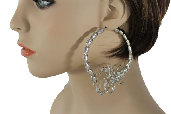 Gold Silver Metal Large Big Hoops Scorpion Hook Beads Rhiestones Earrings Set Women Fashion Accessories