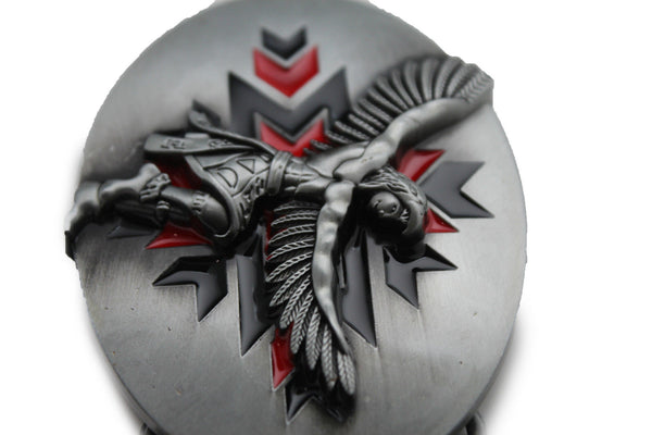 Silver Metal Native American Indian Dance Warrior Oval Belt Buckle Men Women Fashion Accessories