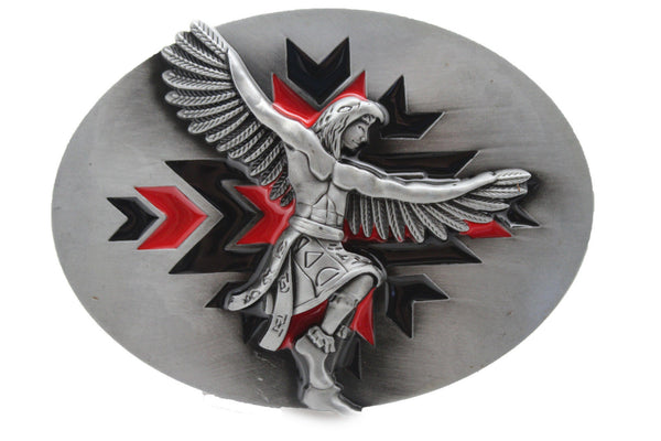 Silver Metal Native American Indian Dance Warrior Oval Belt Buckle Men Women Fashion Accessories
