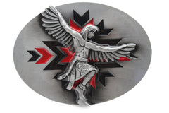 Silver Metal Native American Indian Dance Warrior Oval Belt Buckle Men Accessories