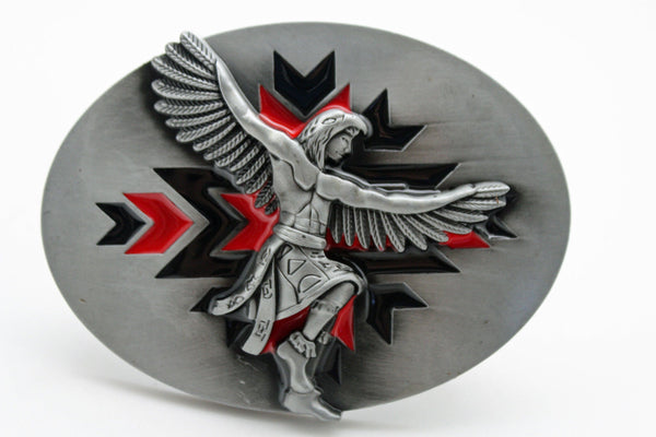 Silver Metal Native American Indian Dance Warrior Oval Belt Buckle Men Women Fashion Accessories