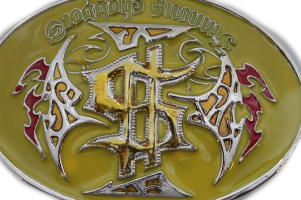 Silver Metal Oval Yellow Famous Choppers Western Motorcycle Biker Belt Buckle Men Accessories