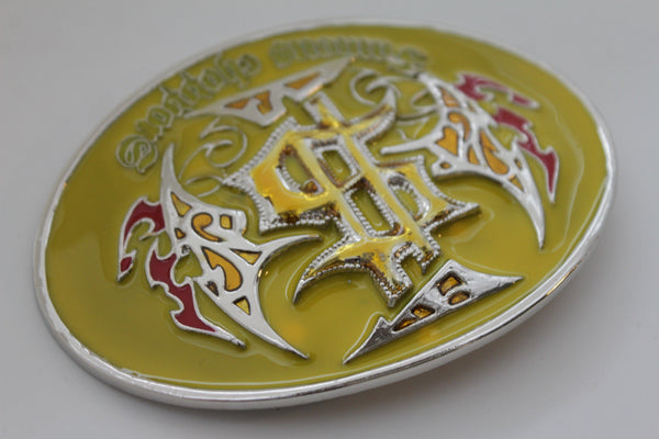 Silver Metal Oval Yellow Famous Choppers Western Motorcycle Biker Belt Buckle Men Accessories