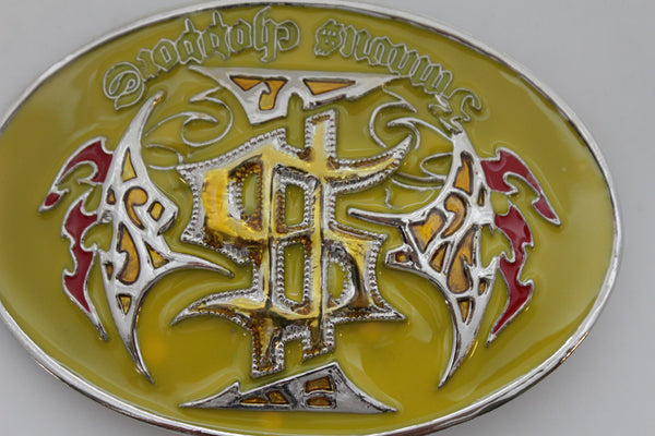Silver Metal Oval Yellow Famous Choppers Western Motorcycle Biker Belt Buckle Men Accessories